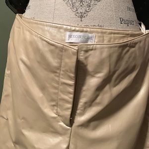 BNWOT 100% Leather fully lined Leather Pants, Size 14, beige color, no pockets.